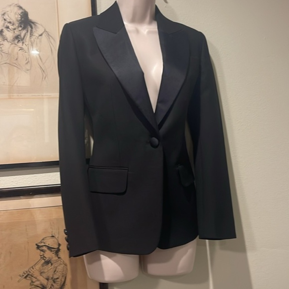 St. John Black Duchess silk collar blazer, 4